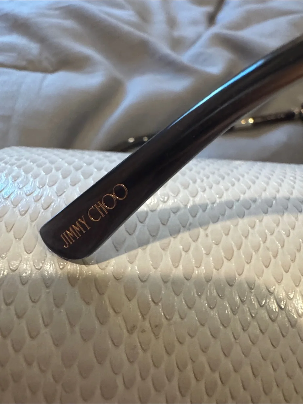 Jimmy Choo Ivory Snakeskin-Textured Clutch with Gold Bar
